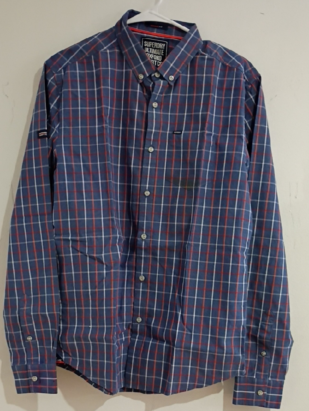Superdry Men’s Navy and Red Plaid Button-Down Shirt